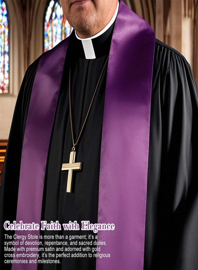 Brilucky Clergy Stole for Men Church Supplies,Choir Stole with Cross for Wedding Officiant Priest Robe Accessories,Baptism Catholic Church Priest Mass Stoles Accessories,Purple Cloth for Easter Cross - Image 4